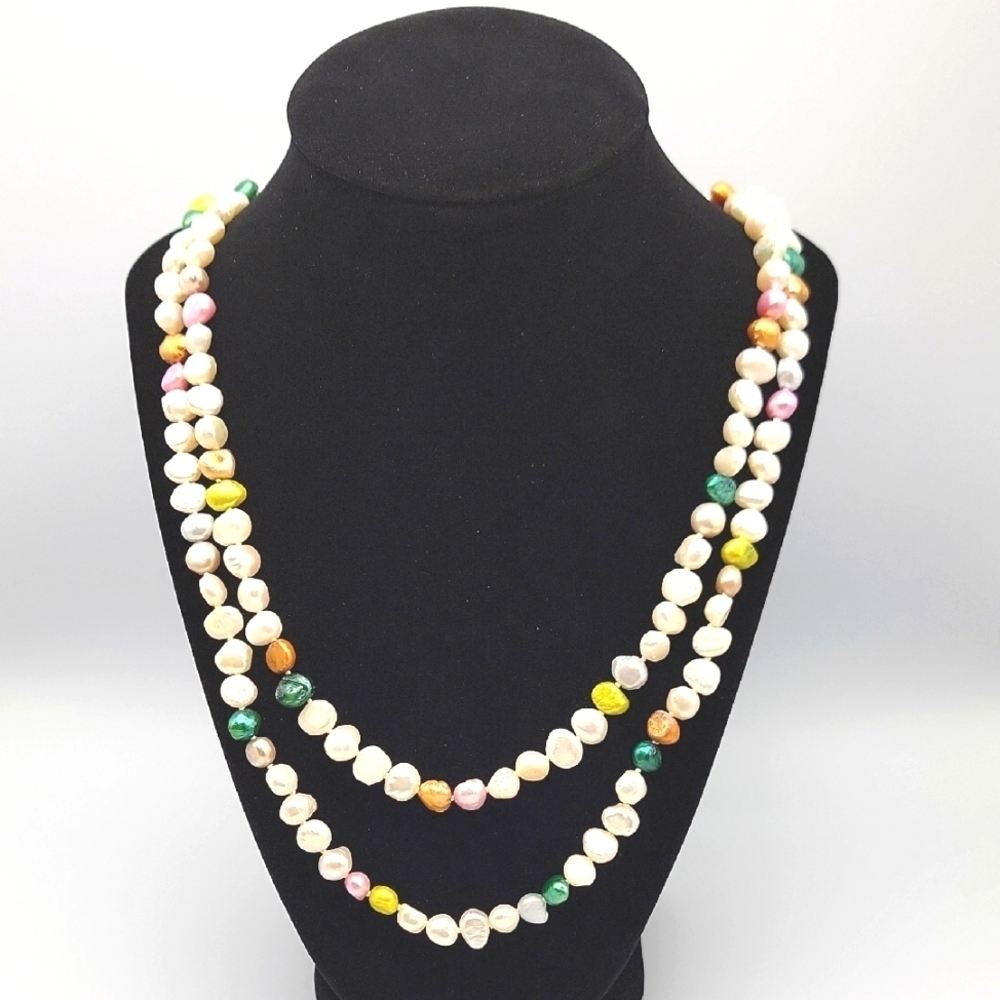 Amazing HONORA Freshwater Baroque Pearl Multicolor 62" VTG Necklace